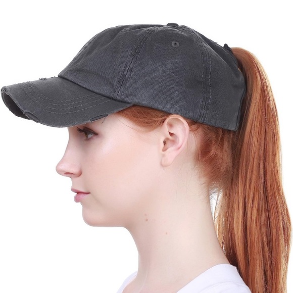 Ponytail opening cap Distressed Baseball Hat Cap - Picture 1 of 5